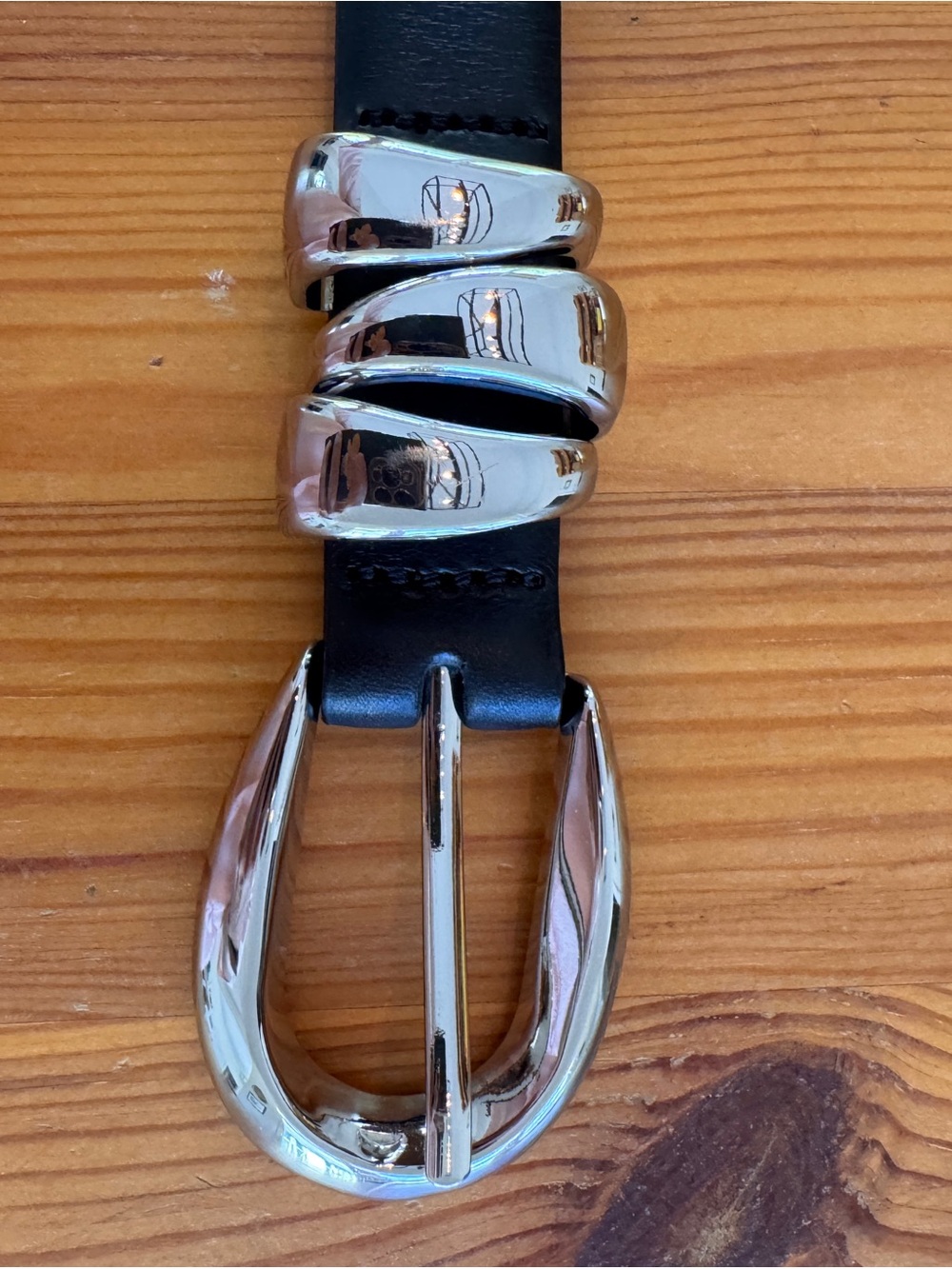 Madewell Black Leather Belt with Silver Buckle and Accent NWOT